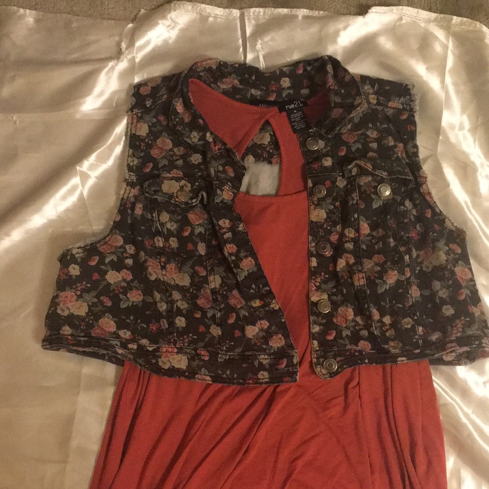 A forever 21 dress with a new look denim vest